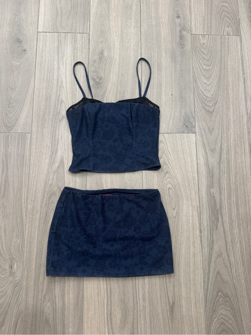 Navy Edikted matching skirt and shirt set